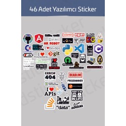 46 Adet Yazılım & Yazılımcı Software Developer Laptop Notebook Tablet Etiket Sticker Set P54