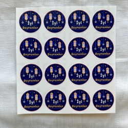 64 Adet 4 cm İyi Bayramlar Ramazan Kurban Bayram Paketleme Ambalaj Temalı Sticker Seti Etiket P1