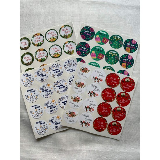 Mutlu Yıllar Yılbaşı Yeni Yıl Paketleme Ambalaj Temalı Sticker Seti Etiket 64 Adet 4 CM Paket 23